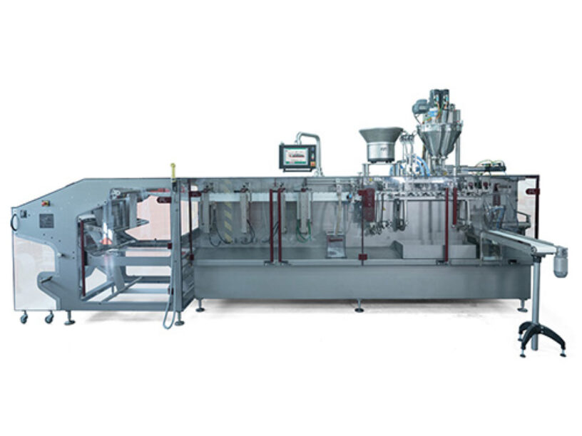 Front of the FL 1.7 horizontal form fill seal stand-up pouch with corner valve