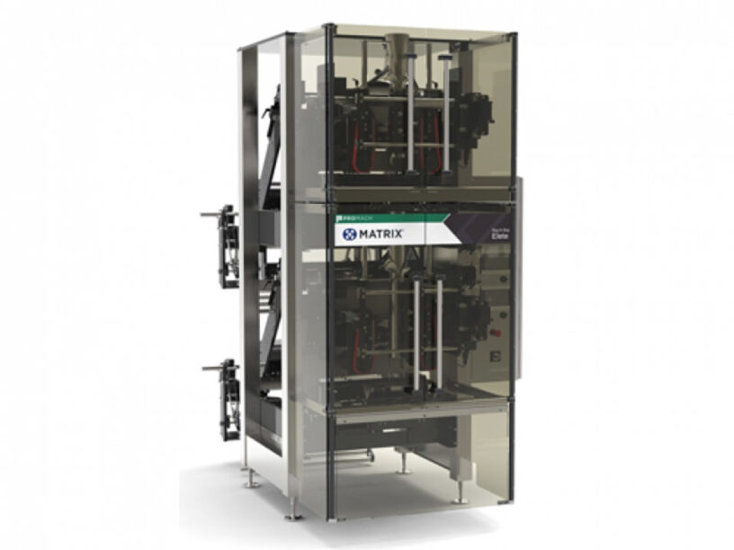 Front view of the bag in bag vertical form fill seal system