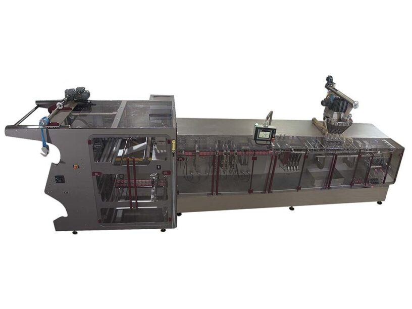 Quadruplex HFFS rollstock machine produces four 3 to 4 sided sachets at one time